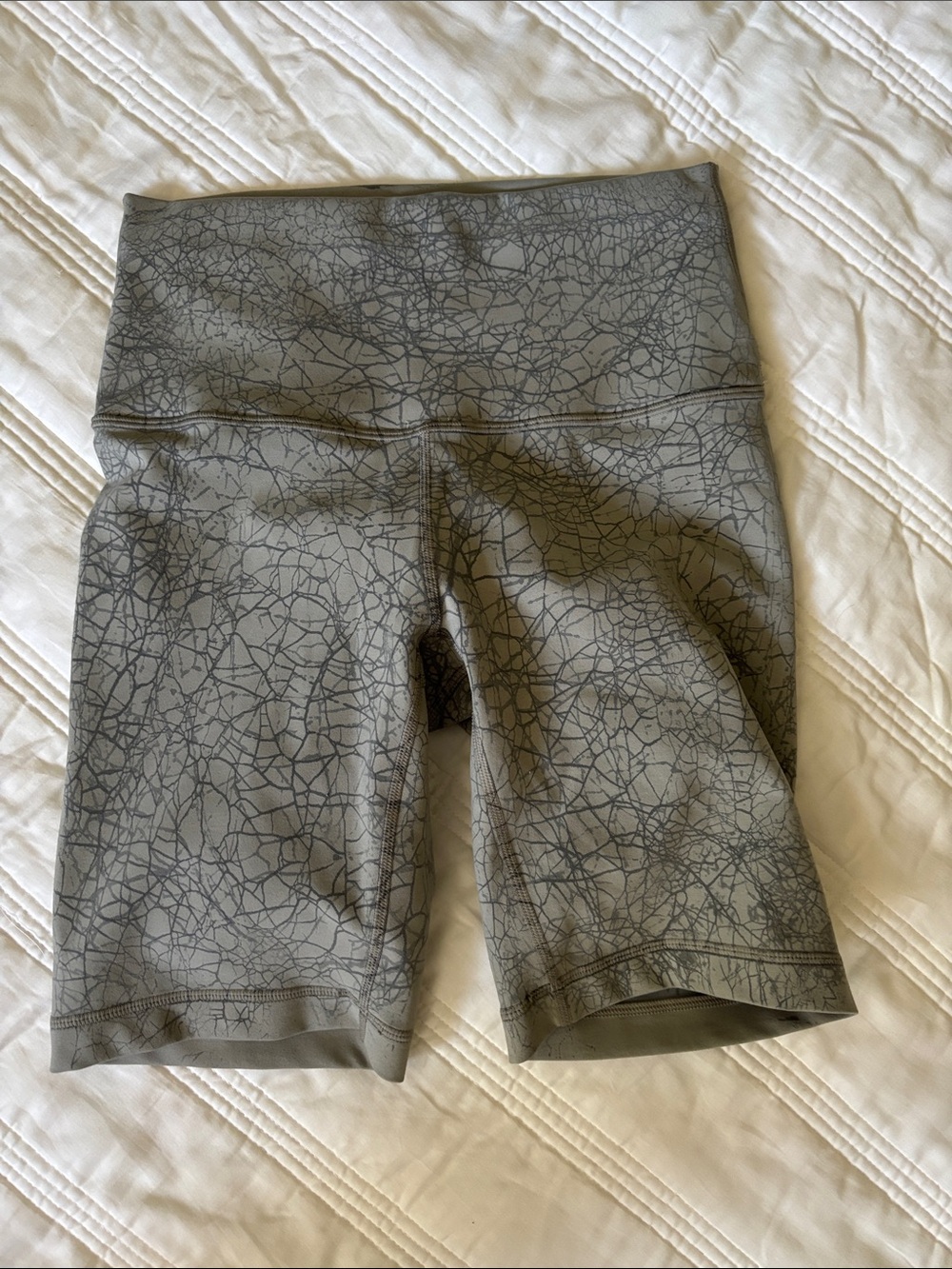 lululemon athletica Gray Cracked-Print High-Rise Bike Shorts